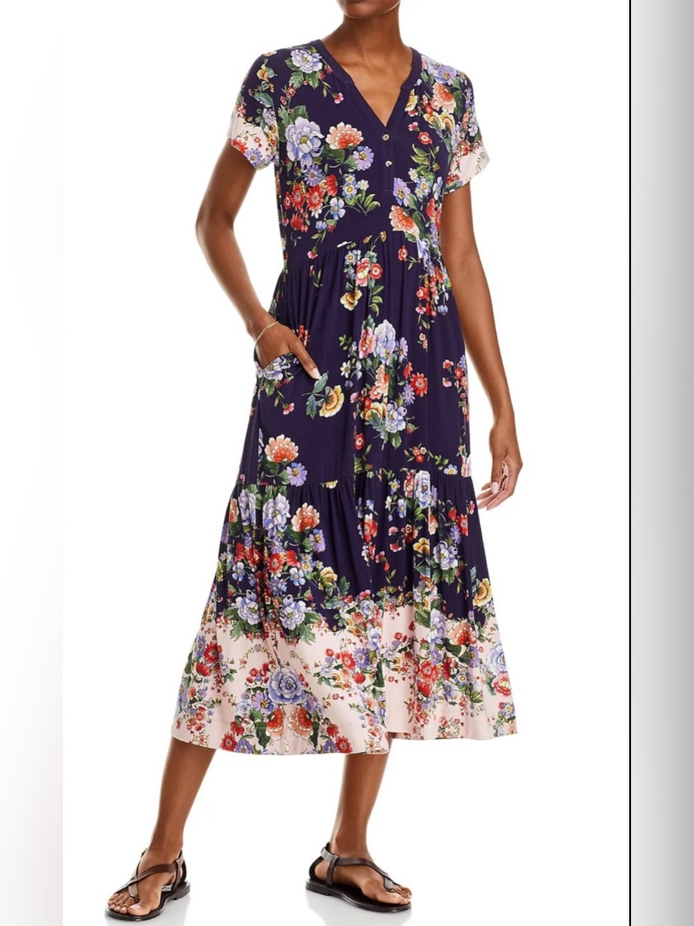 Johnny Was Women’s Janie Favorite Tiered Henley Knit Midi Dress Elsa S
